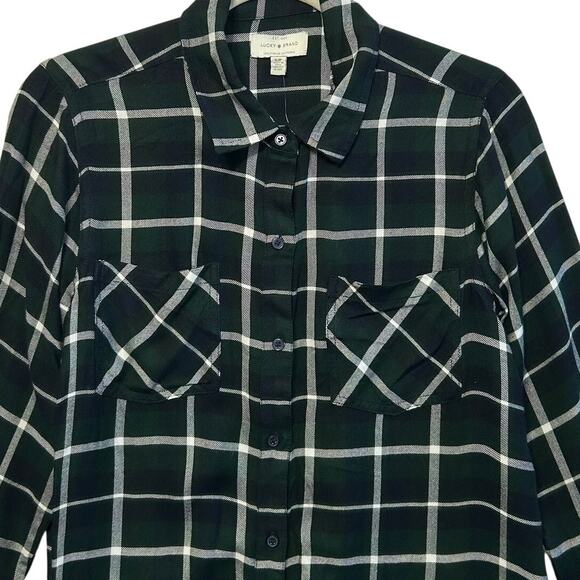 Lucky Brand Split Back Plaid Flannel Shirt NWT Women's S Green Soft Lightweight - Picture 6 of 10